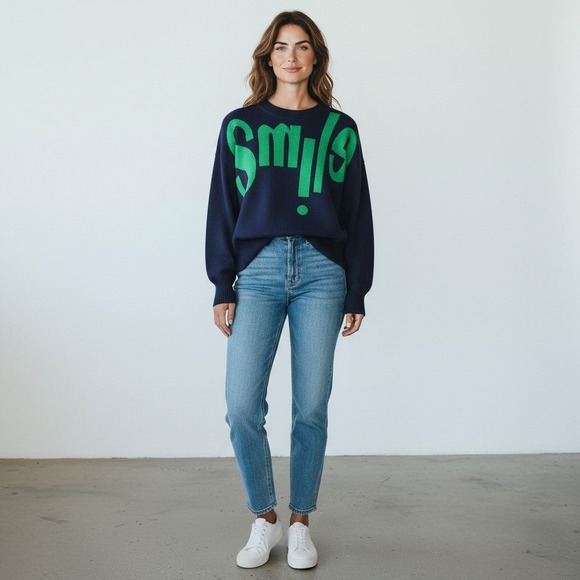 Sandro Sweaters - $265 Sandro Paris Smile Pullover Sweater‎ Size 1 Women Small Navy Green